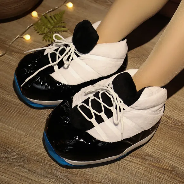 Design Plush Sneaker Slippers Black and White Comfort Slippers - 1