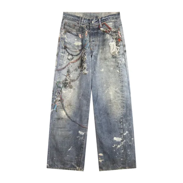 Design Metallic Silver Wide-Leg Jeans - 17