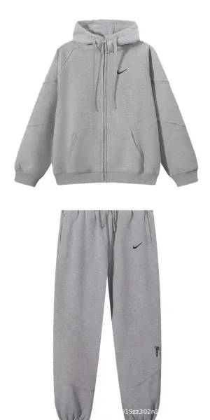Nike Sportswear Club Fleece Full-Zip Hoodie and Sweatpants Set Gray - 1