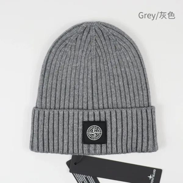 Stone Island Ribbed Beanie Gray - 1