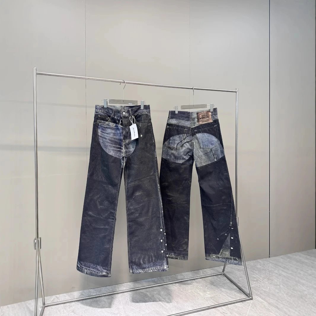 Design Metallic Silver Wide-Leg Jeans - 4