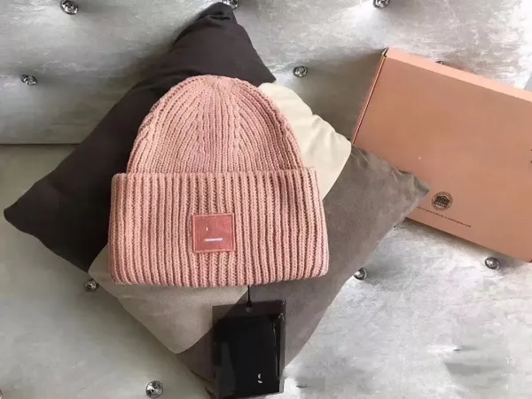Acne Studios Smiley Face Beanie Pink Knit Hat - 1
