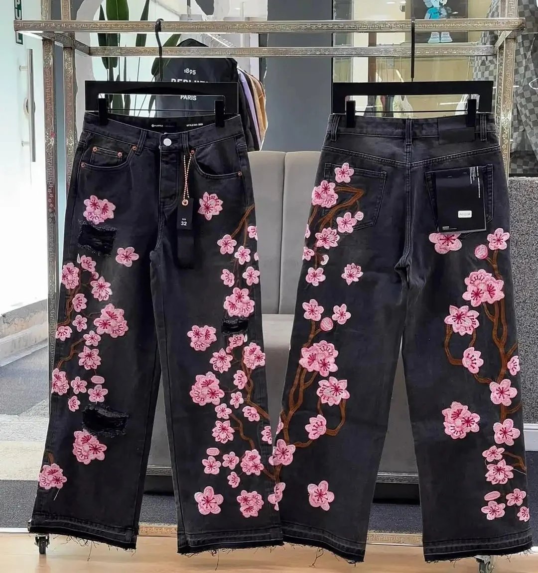 Cherry Blossom Embroidered Denim Jeans photo 4