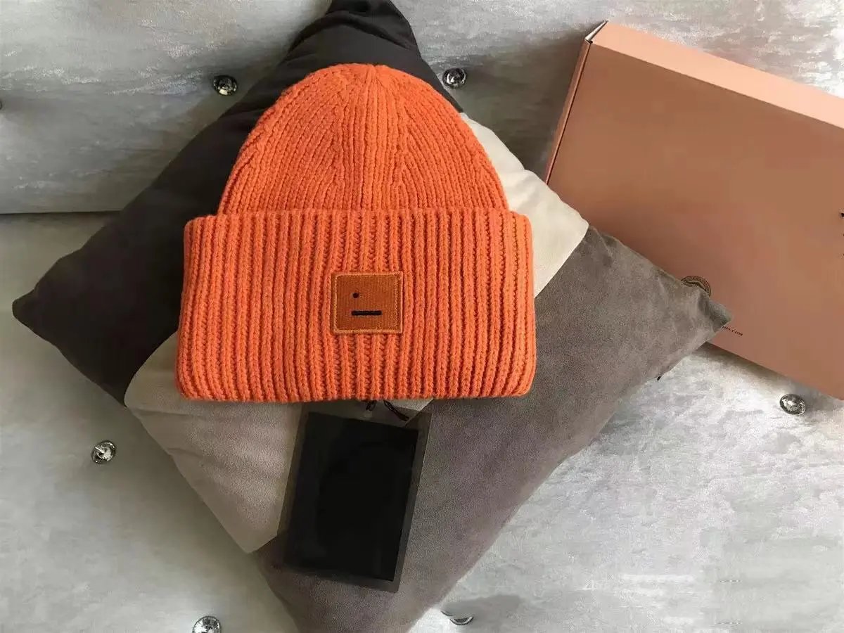 Acne Studios Smiley Face Beanie Beige Knit Hat - 9