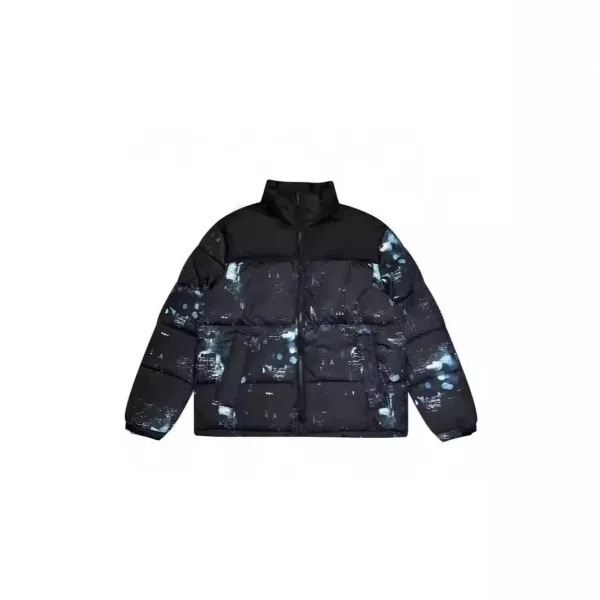 Design Abstract Print Black Down Jacket - 1