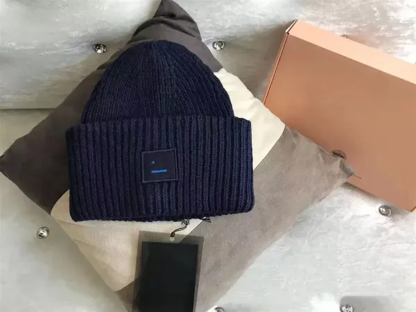 Off-White Ribbed Beanie Navy Blue Hat - 1