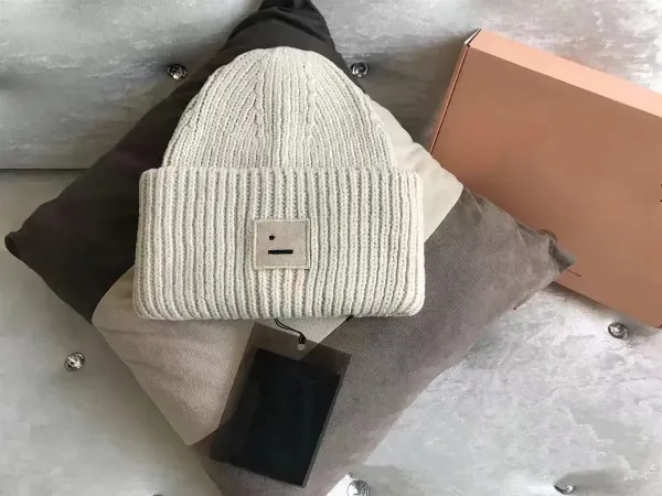 Acne Studios Smiley Face Beanie Off-White Knit Hat - 1