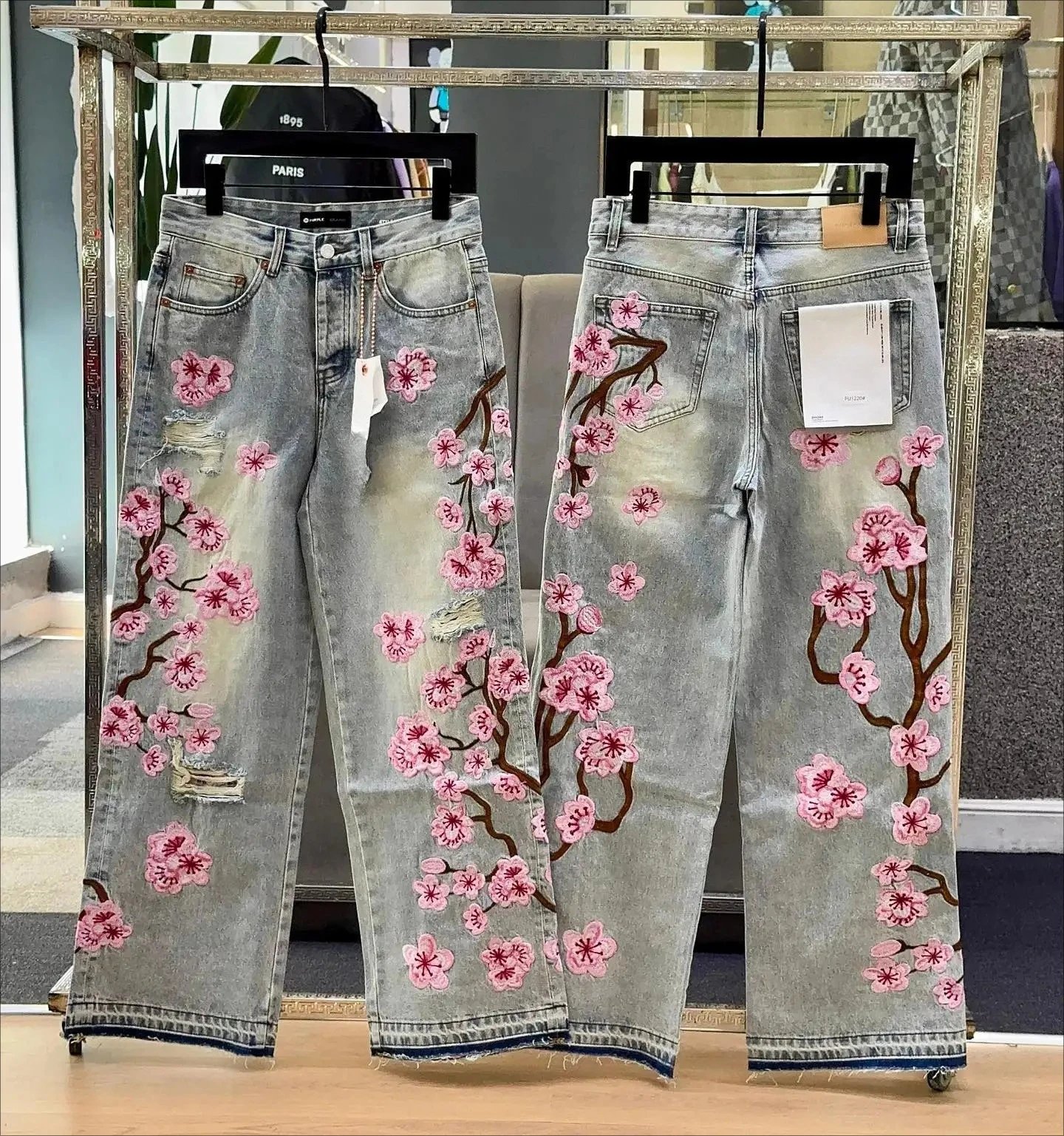 Cherry Blossom Embroidered Denim Jeans photo 5