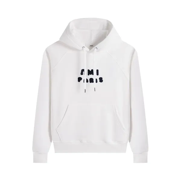 Ami Paris Logo Hoodie White - 1