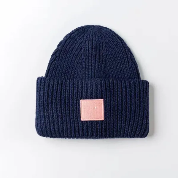 Acne Studios Ribbed Beanie Navy with Pink Patch - 1