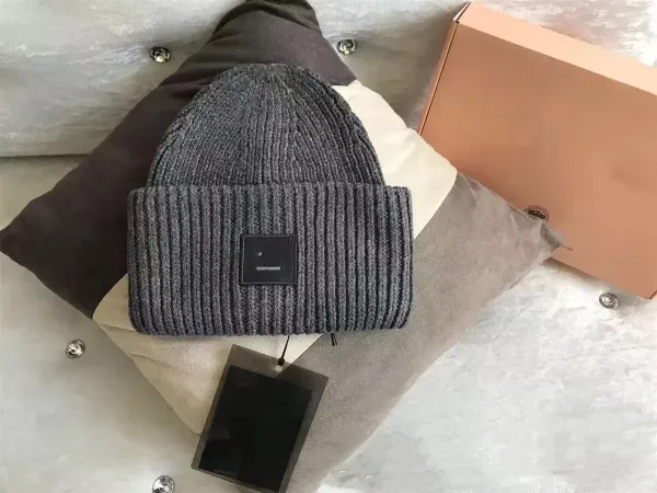 Acne Studios Ribbed Beanie Gray Hat - 1