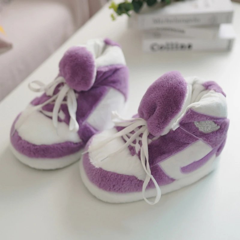Air Jordan 1 Inspired Fuzzy Slippers Purple and White - 1