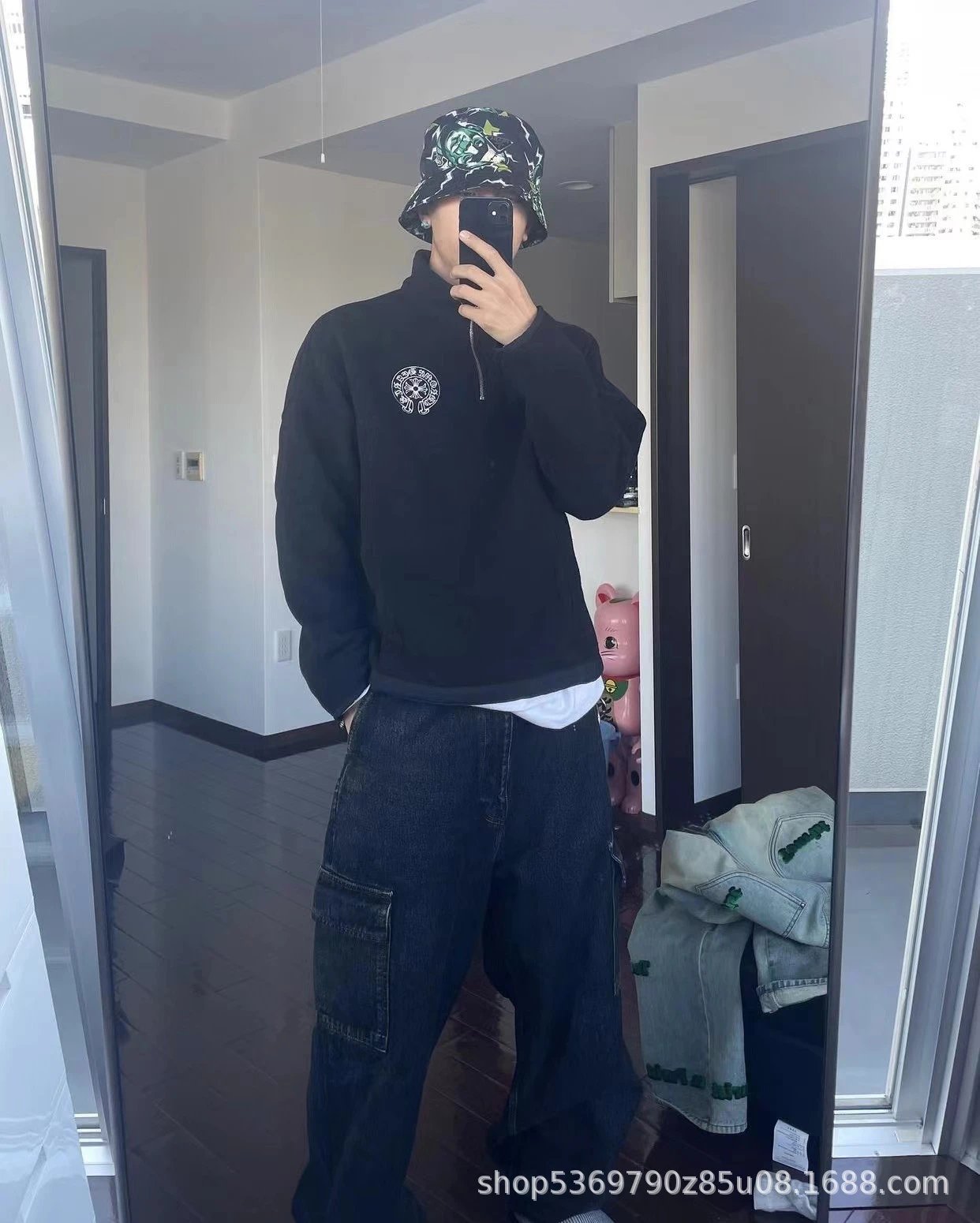 Chrome Hearts Half-Zip Fleece Pullover Navy - 18