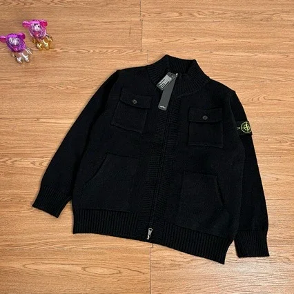 Stone Island Knitwear Zip-Up Knit Cardigan with Chest Pockets product detail image 2