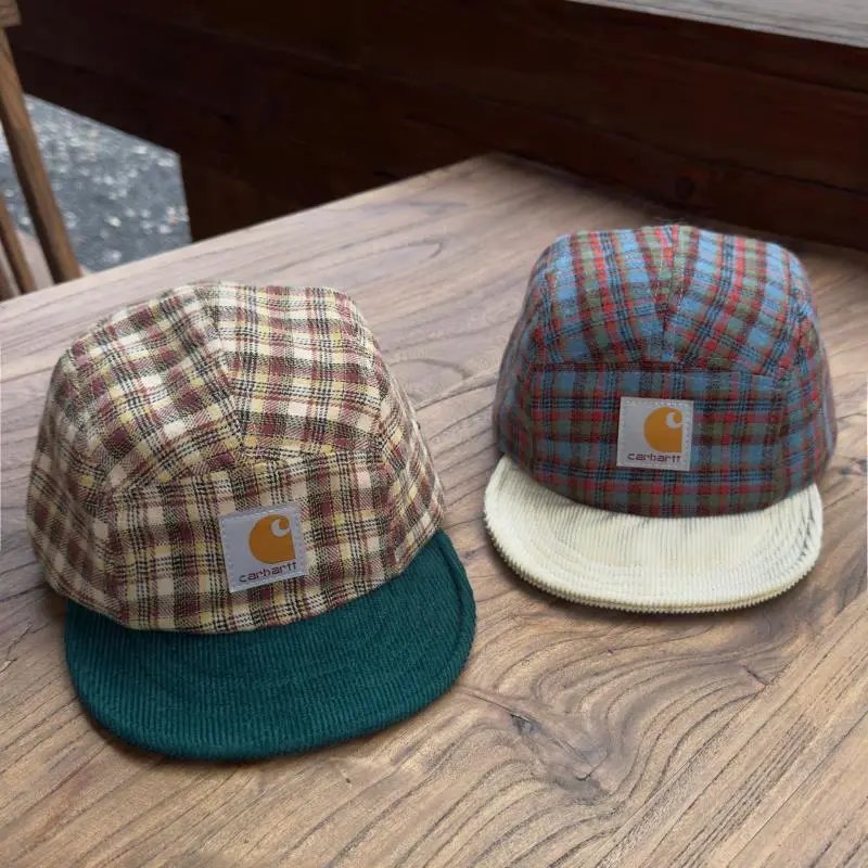 Carhartt Work In Progress Carhartt WIP Plaid Five-Panel Cap Green Corduroy Brim Hats - 10