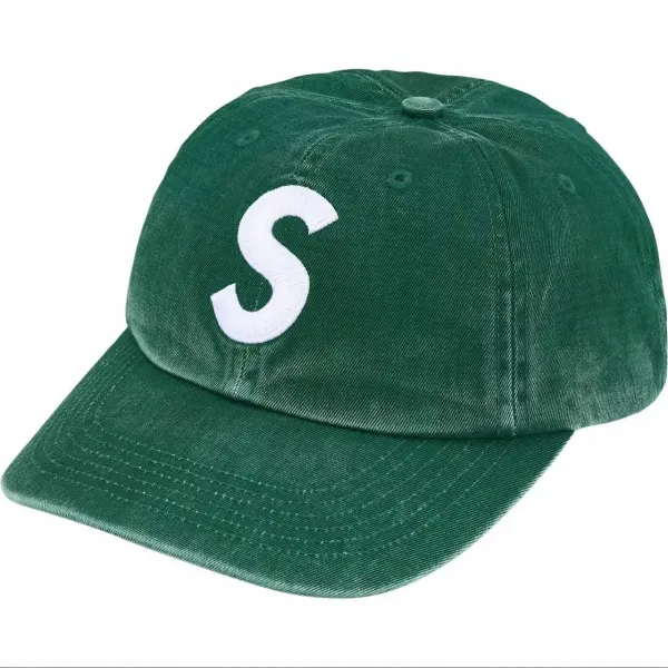 Supreme S Logo Washed Cotton Baseball Cap Green - 1