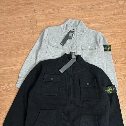 Stone Island Knitwear Zip-Up Knit Cardigan with Chest Pockets product detail image 4