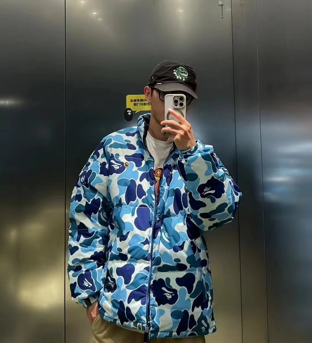 A Bathing Ape ABC Camo Puffer Jacket Blue Multicolor Down Jacket