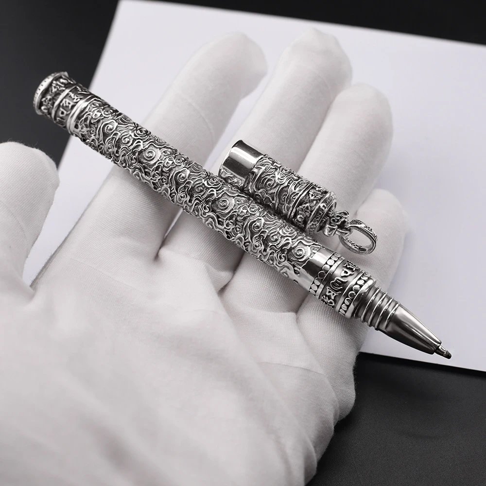 High-end Retro Thai Silver Cloud-shaped Engraved Ballpoint Pen