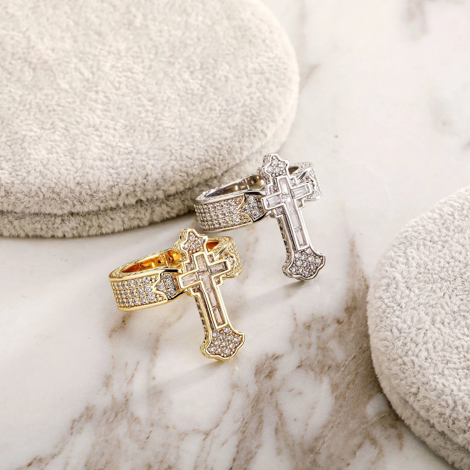 Cross-shaped Ring With Tiny Diamonds Set In It