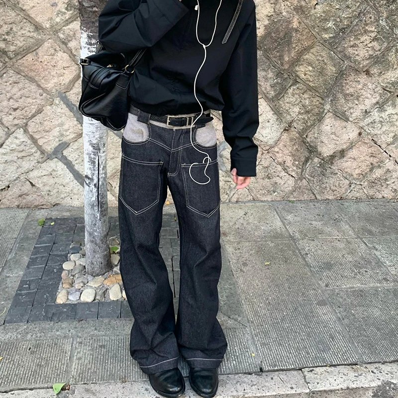 Patchwork Black Curved-knife Jeans