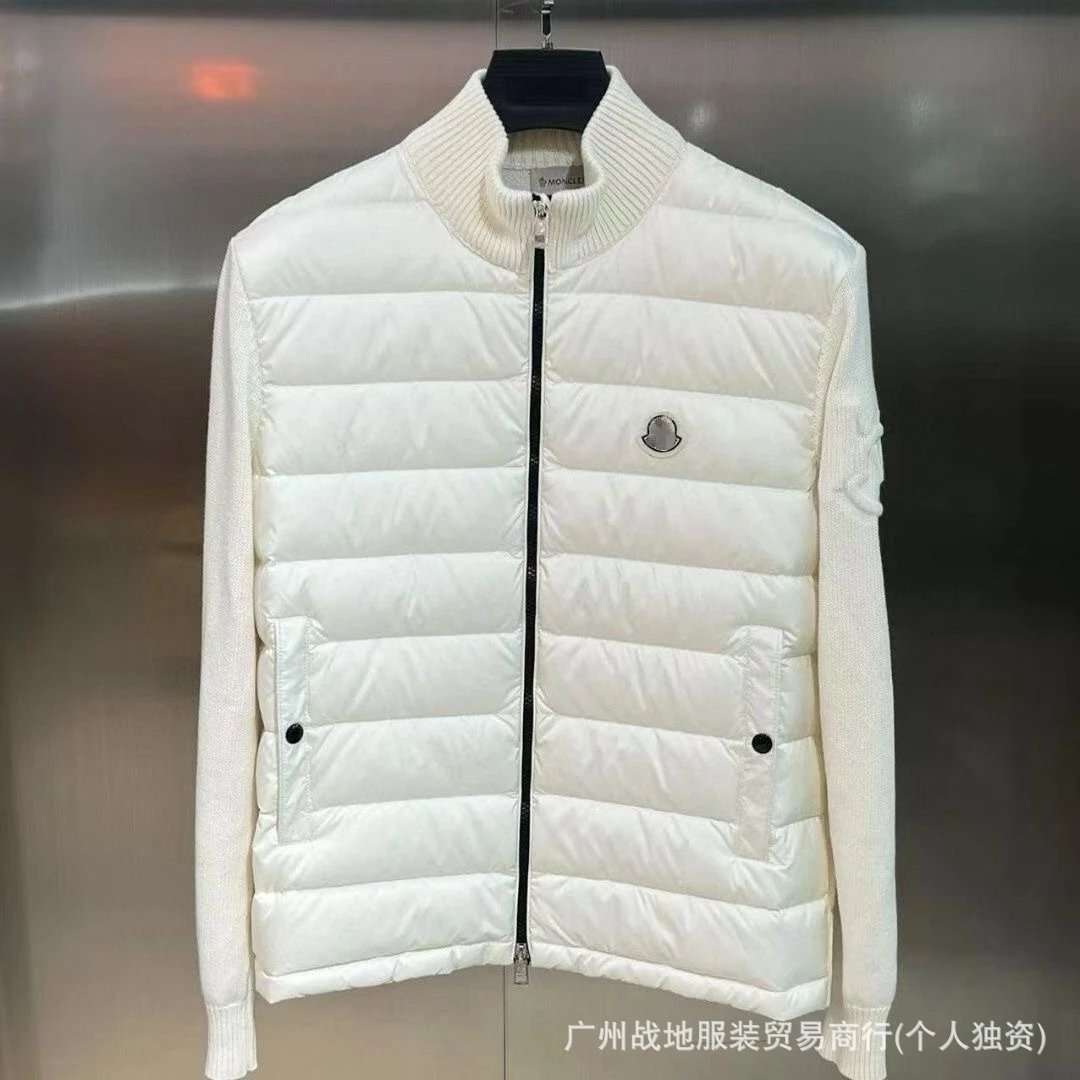 Stand up collar, chest badge, white down jacket, 90 velvet
