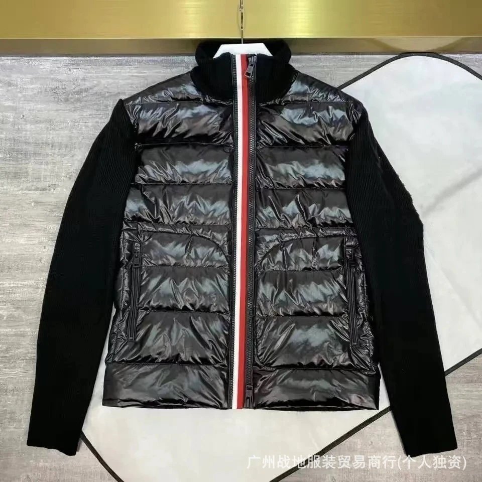 Color striped knitted down jacket in black
