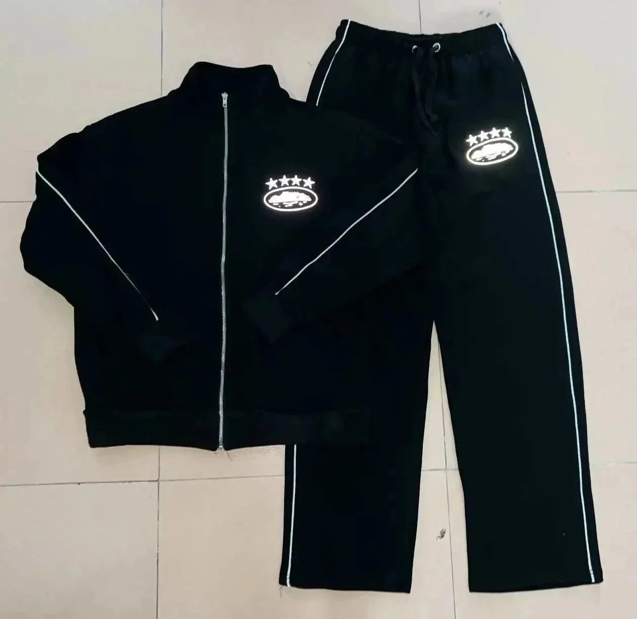 Design Track Pants Black with White Stripe Sweatpants - 6
