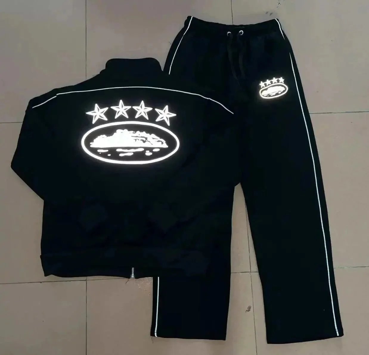 Design Track Pants Black with White Stripe Sweatpants - 5