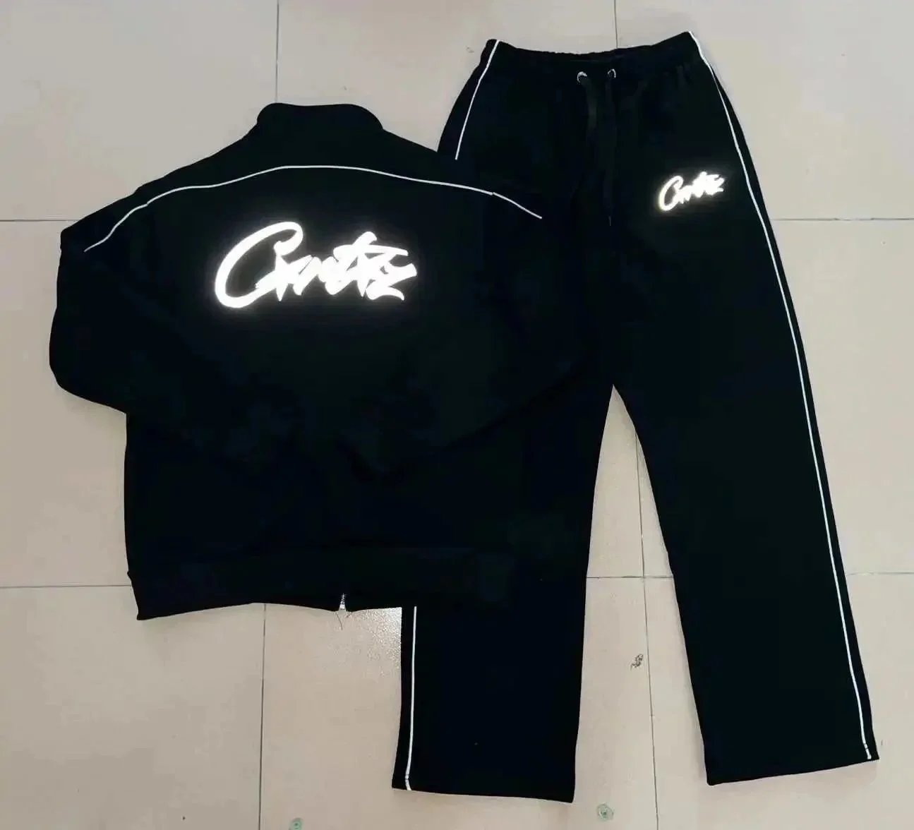 Design Track Pants Black with White Stripe Sweatpants - 9