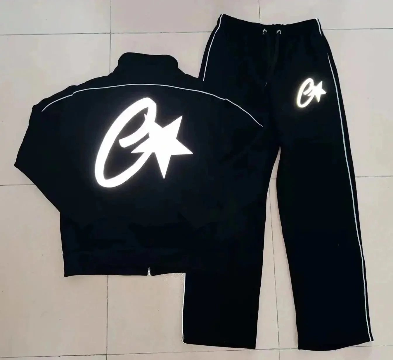 Design Track Pants Black with White Stripe Sweatpants - 8