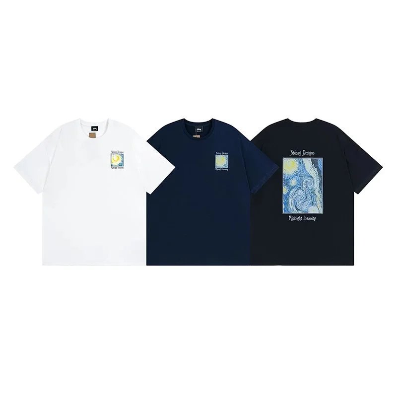 Stussy Stussy Oil Painting Starry Night Round Neck Short Sleeve T-Shirt Men's/Women's