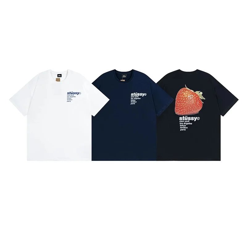 Stussy Stussy Letter Strawberry Print Short Sleeve T-Shirt Men's and Women's 14
