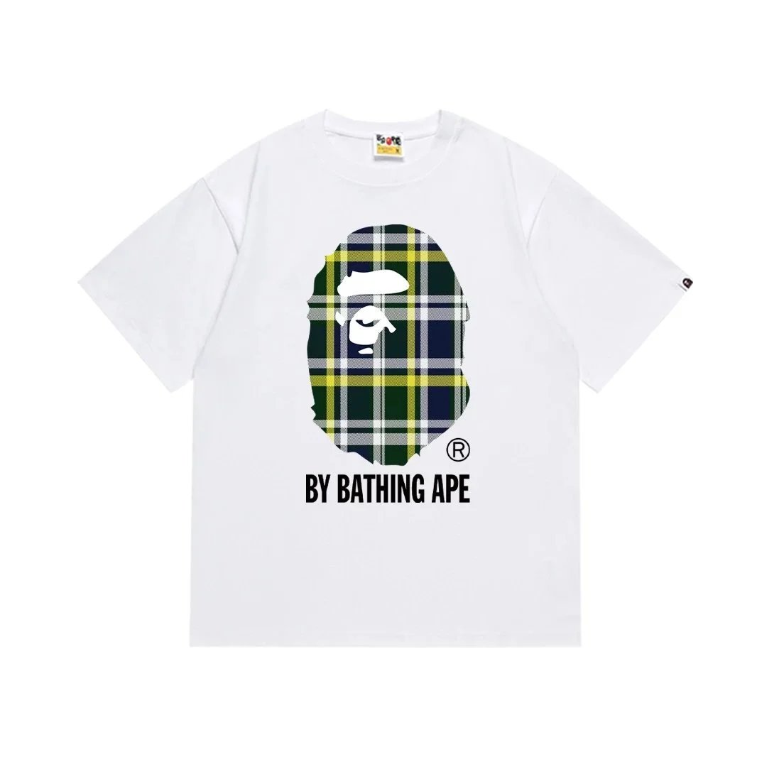 BAPE Checked Ape Head Letter Print Short Sleeve T-Shirt
