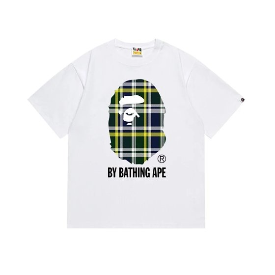 BAPE Checked Ape Head Letter Print Short Sleeve T-Shirt