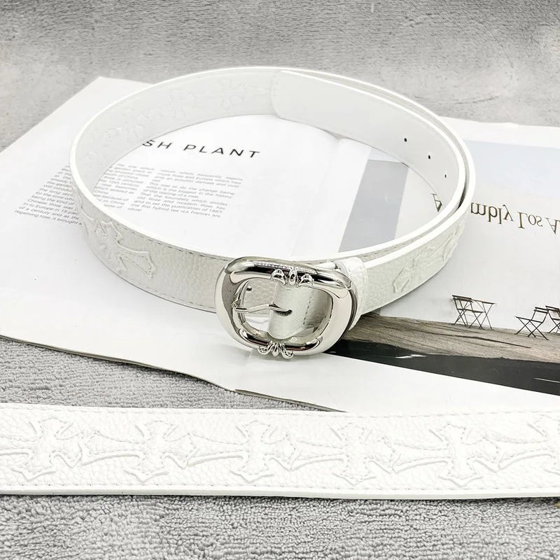 [15 white cross white background - thick round buckle] Kroch Holy Sword Heart Belt