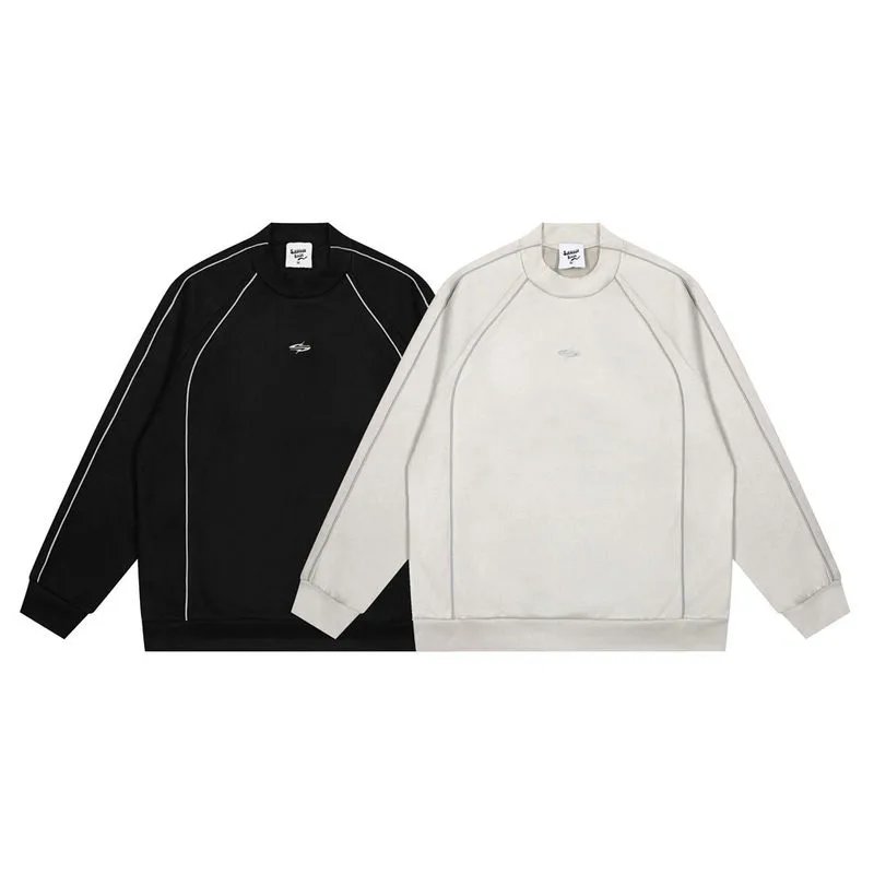 Silhouette line stripes loose sweater men's spring and fall casual long-sleeved half-high stand-up collar pullover design sense of high street tide