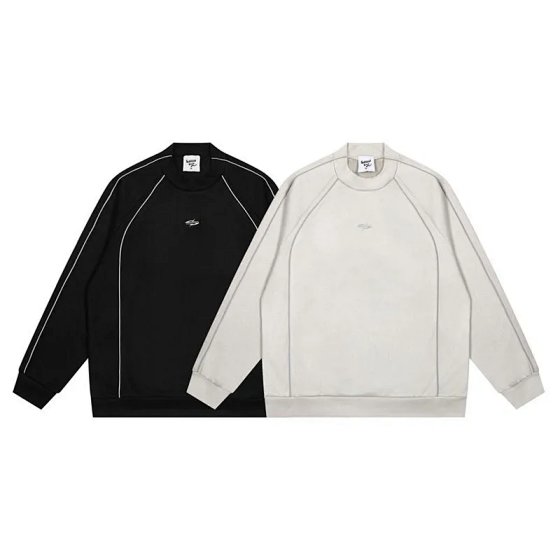 Silhouette line stripes loose sweater men's spring and fall casual long-sleeved half-high stand-up collar pullover design sense of high street tide