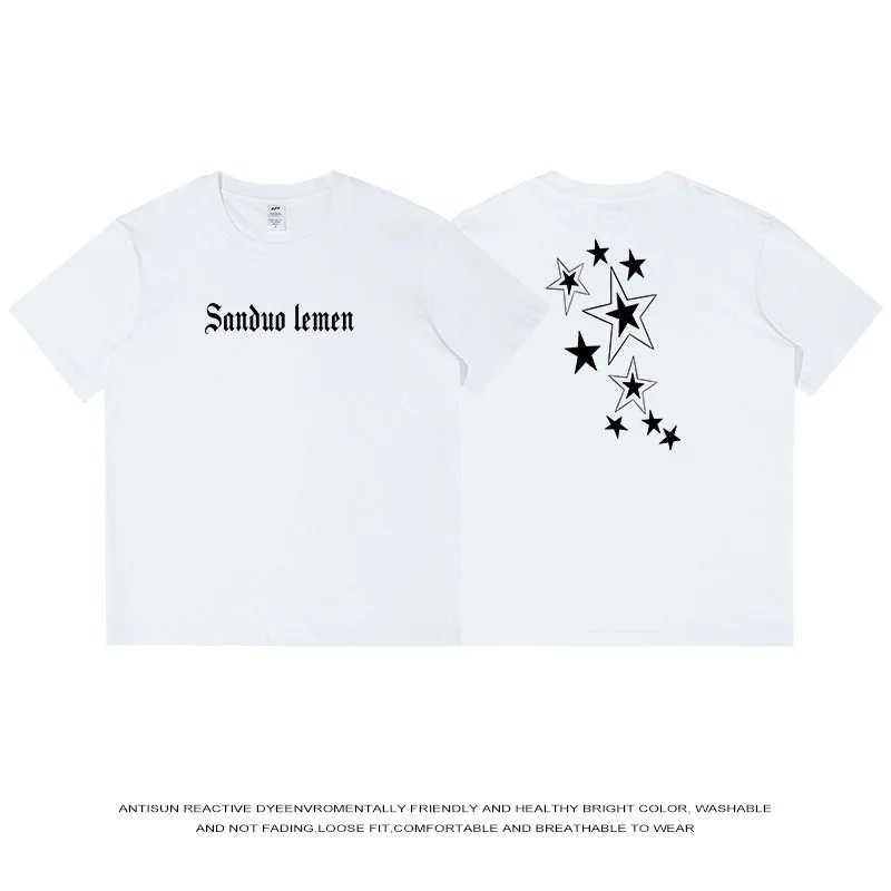 American letter printed loose short sleeved T-shirt for men, spring and summer, pure cotton new item for teenagers, half sleeved women's T-shirt