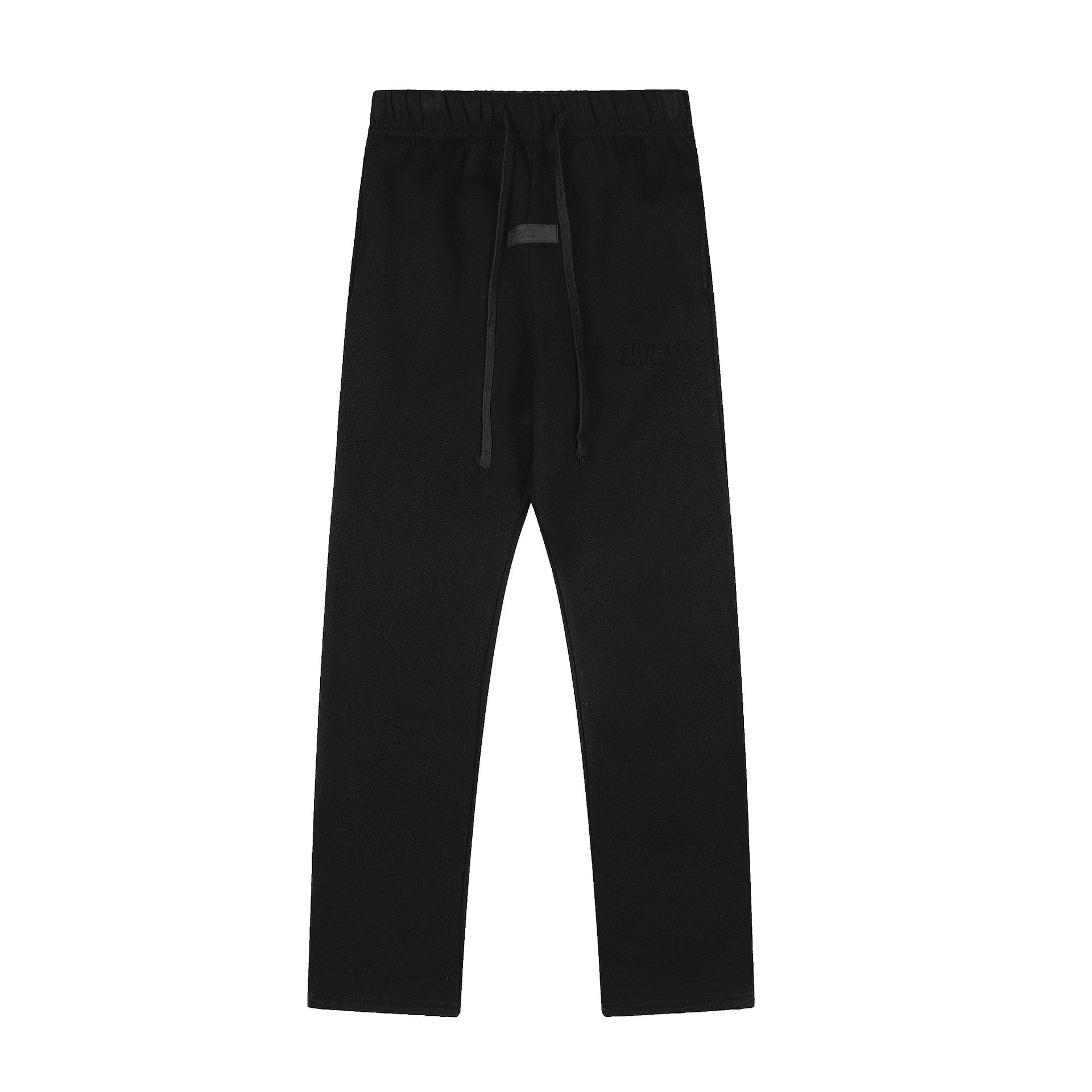 Black flocked straight-leg pants