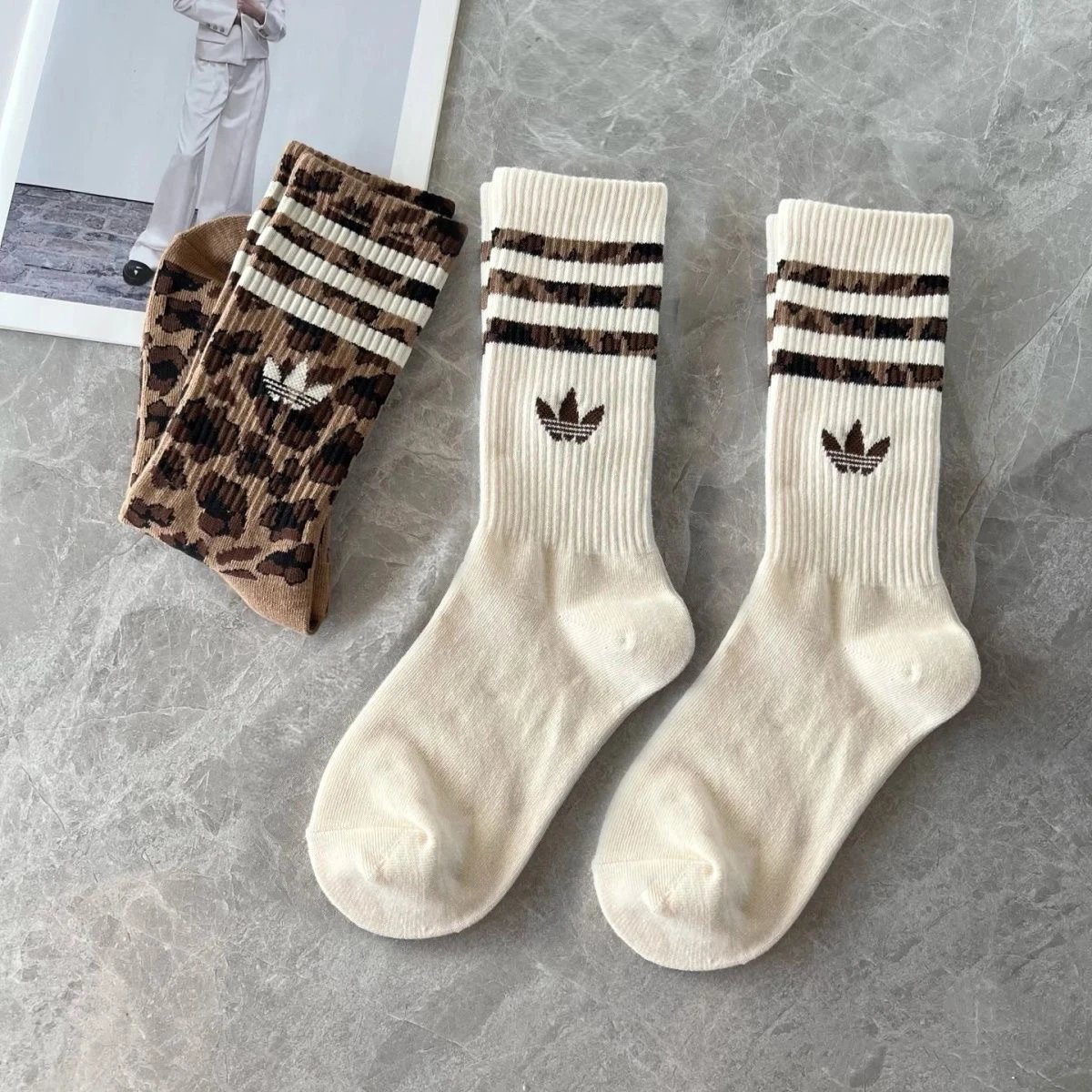 Adidas Originals Trefoil Stripe Crew Socks Beige - 4
