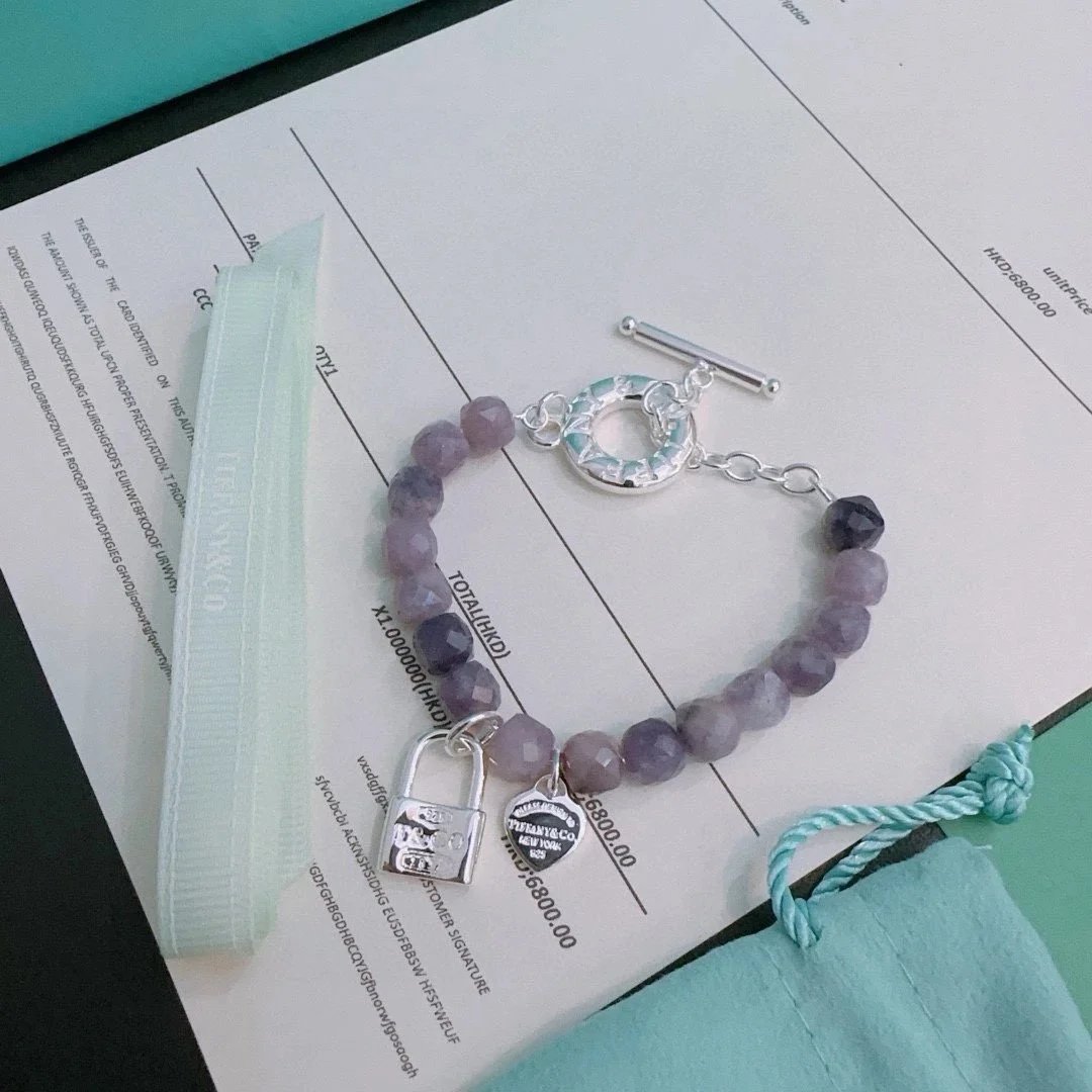 Tiffany &amp; Co. Lock and Key Amethyst Beaded Charm Bracelet