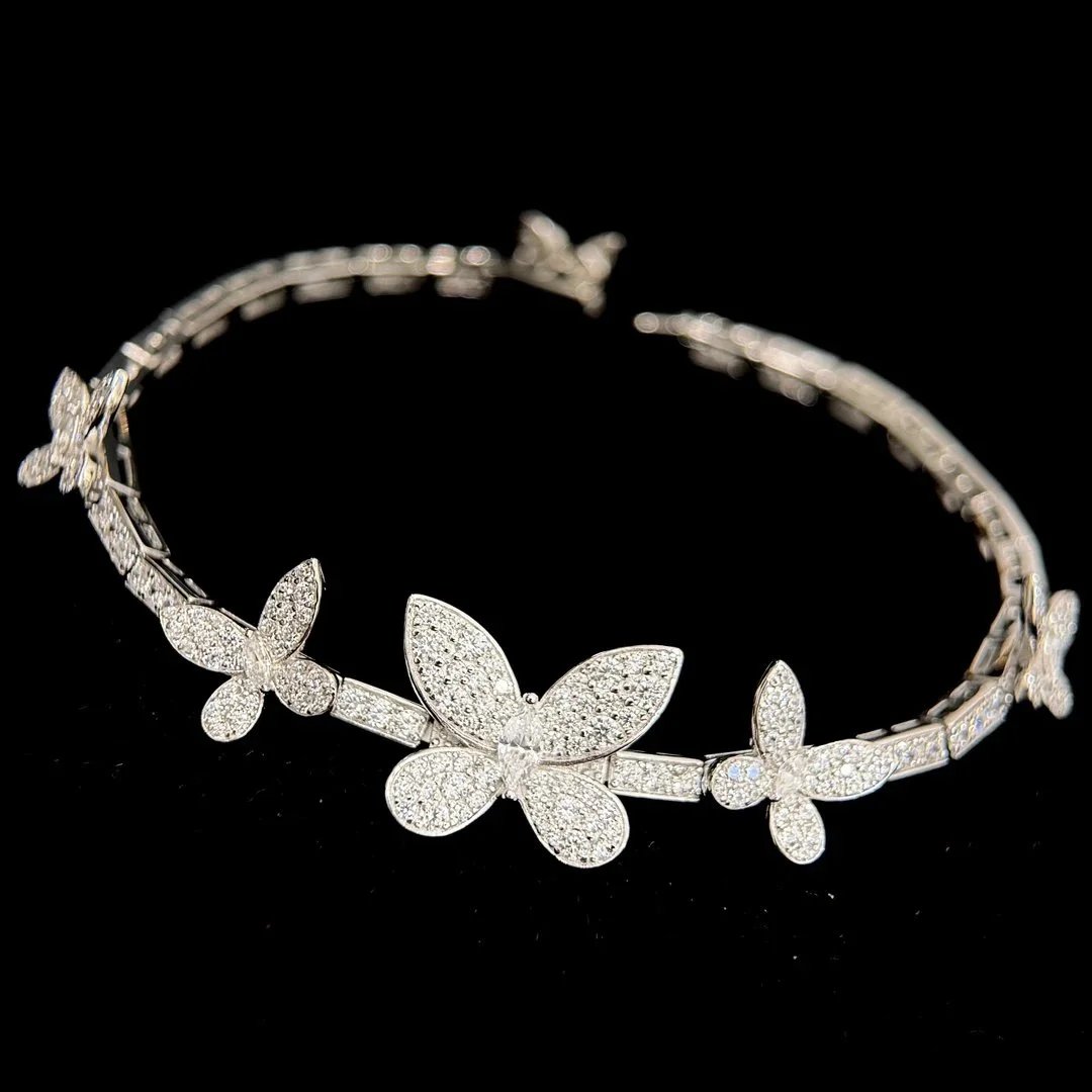 Silver Butterfly Pave Crystal Floral Bracelet
