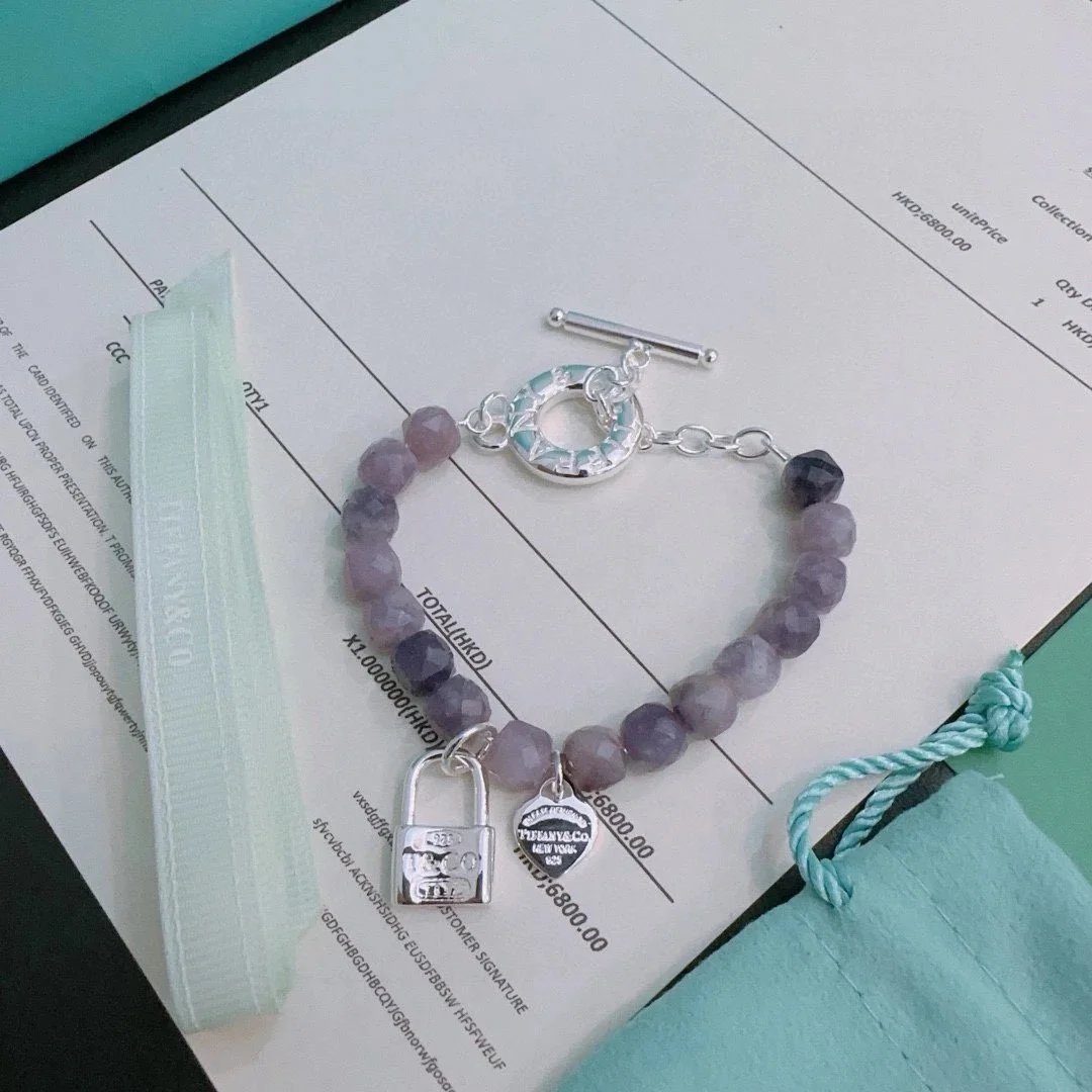 Tiffany &amp; Co. Lock and Key Amethyst Beaded Charm Bracelet