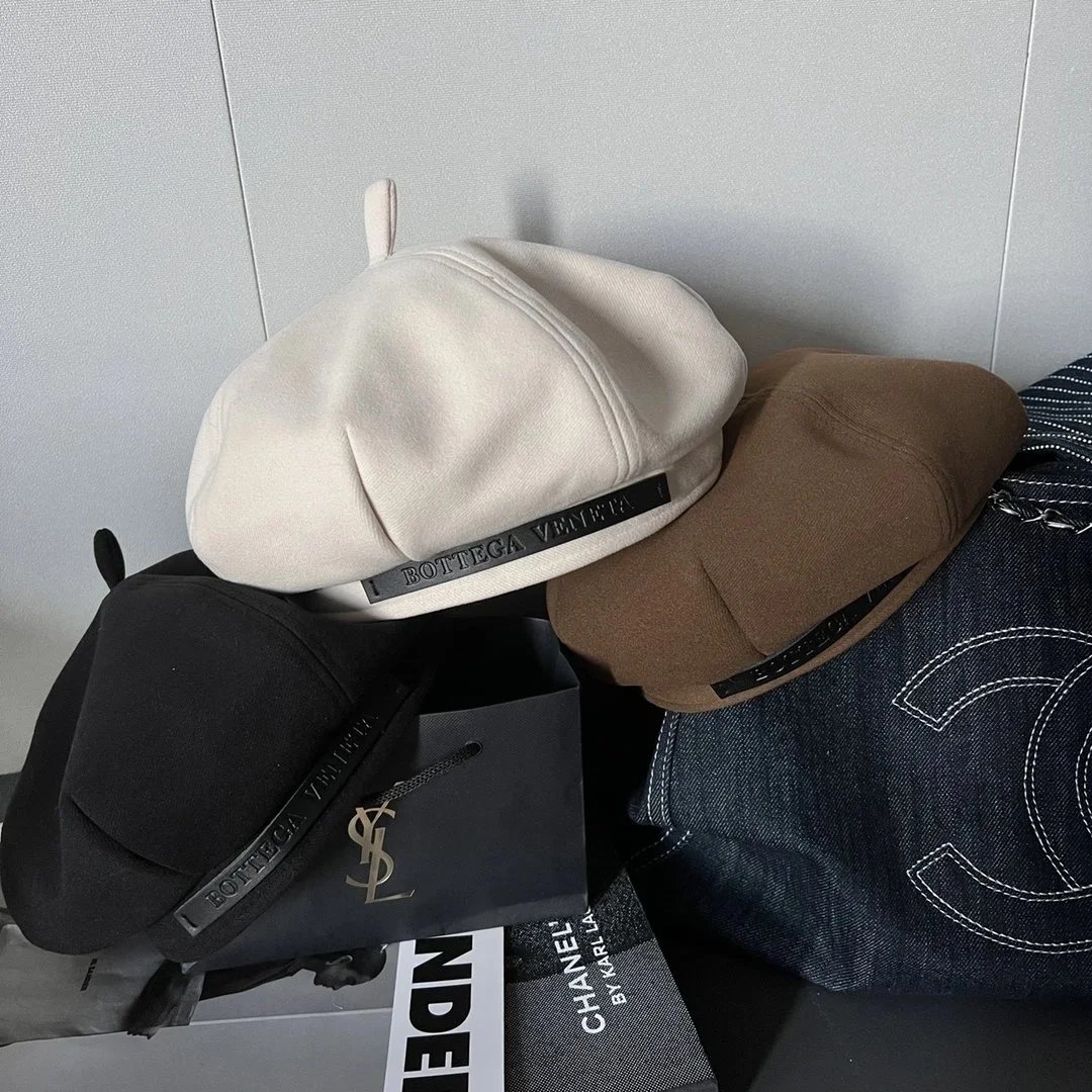 Bottega Veneta Beige Brown Suede Beret Hat
