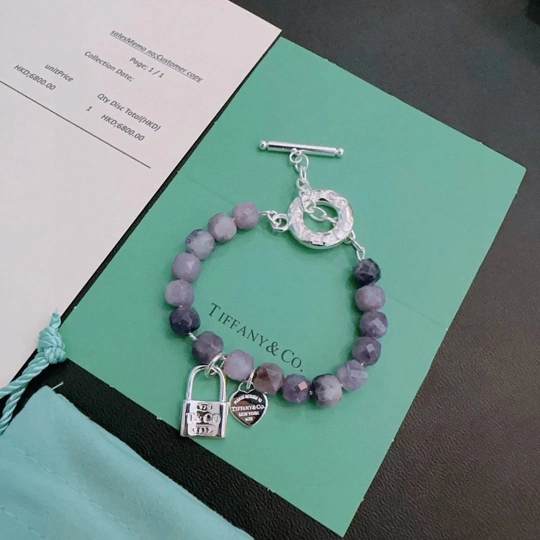 Tiffany &amp; Co. Lock and Key Amethyst Beaded Charm Bracelet