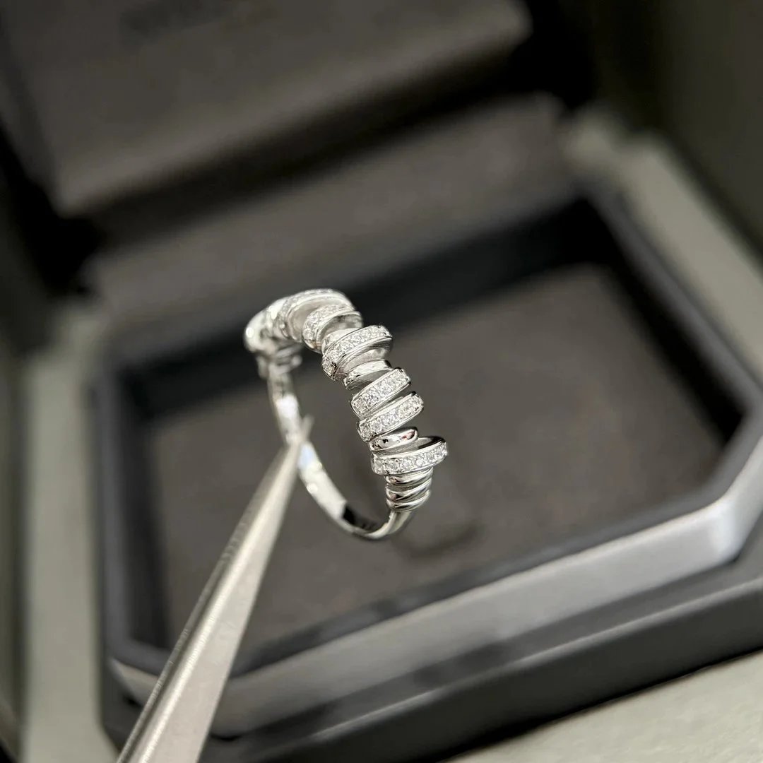 Silver Spiral Pave Crystal Stackable Ring