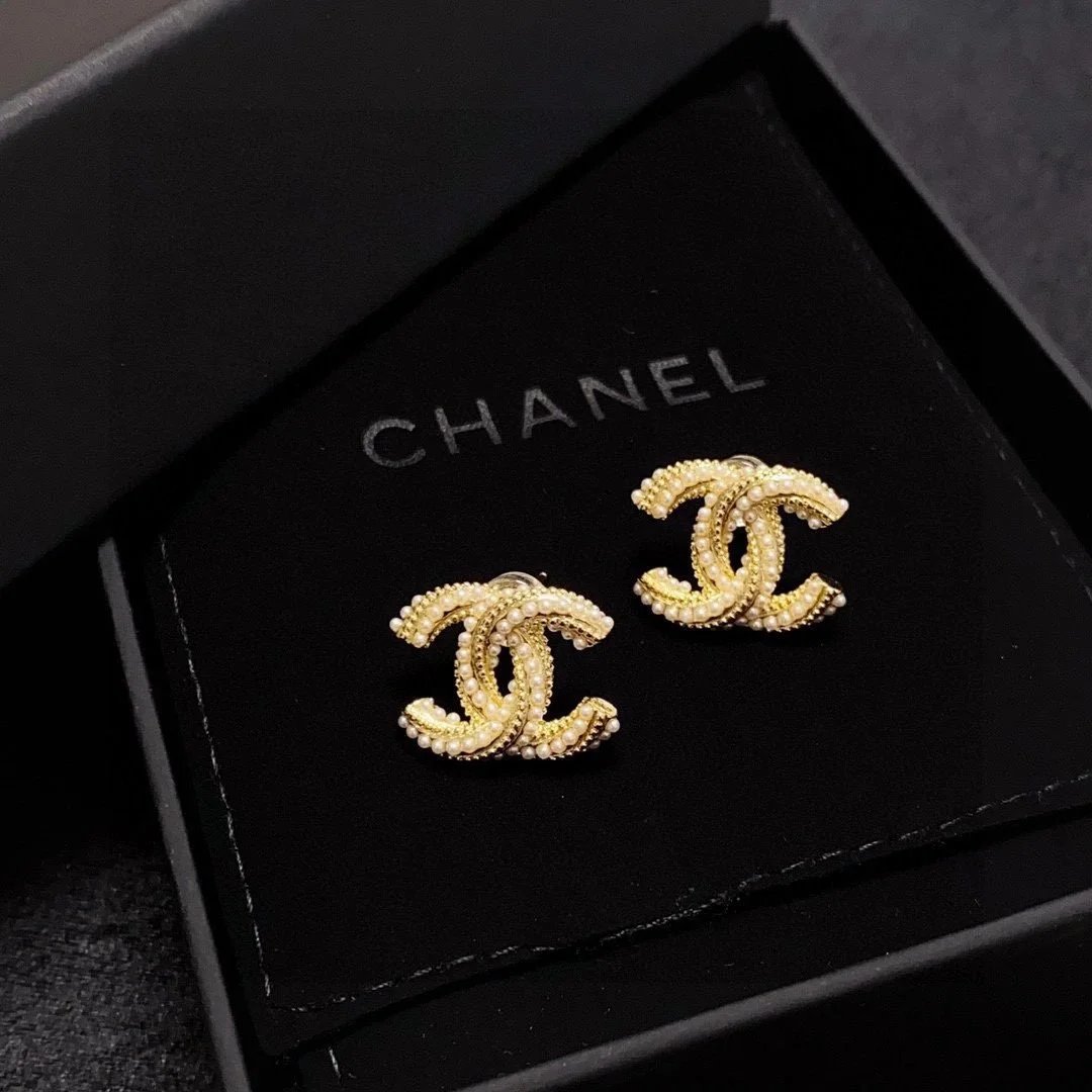 Chanel CC Logo Gold Tone Stud Earrings