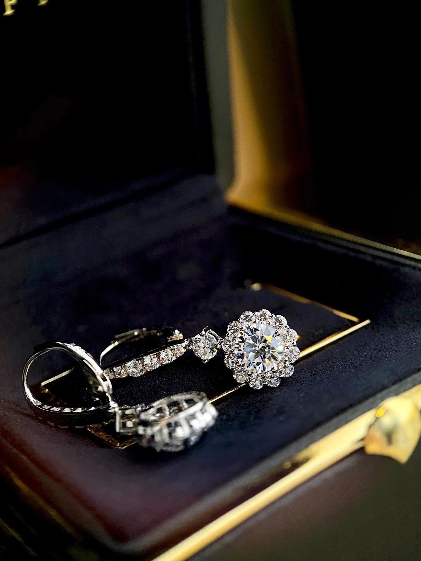 Crystal Halo Drop Earrings Silver White Floral Statement