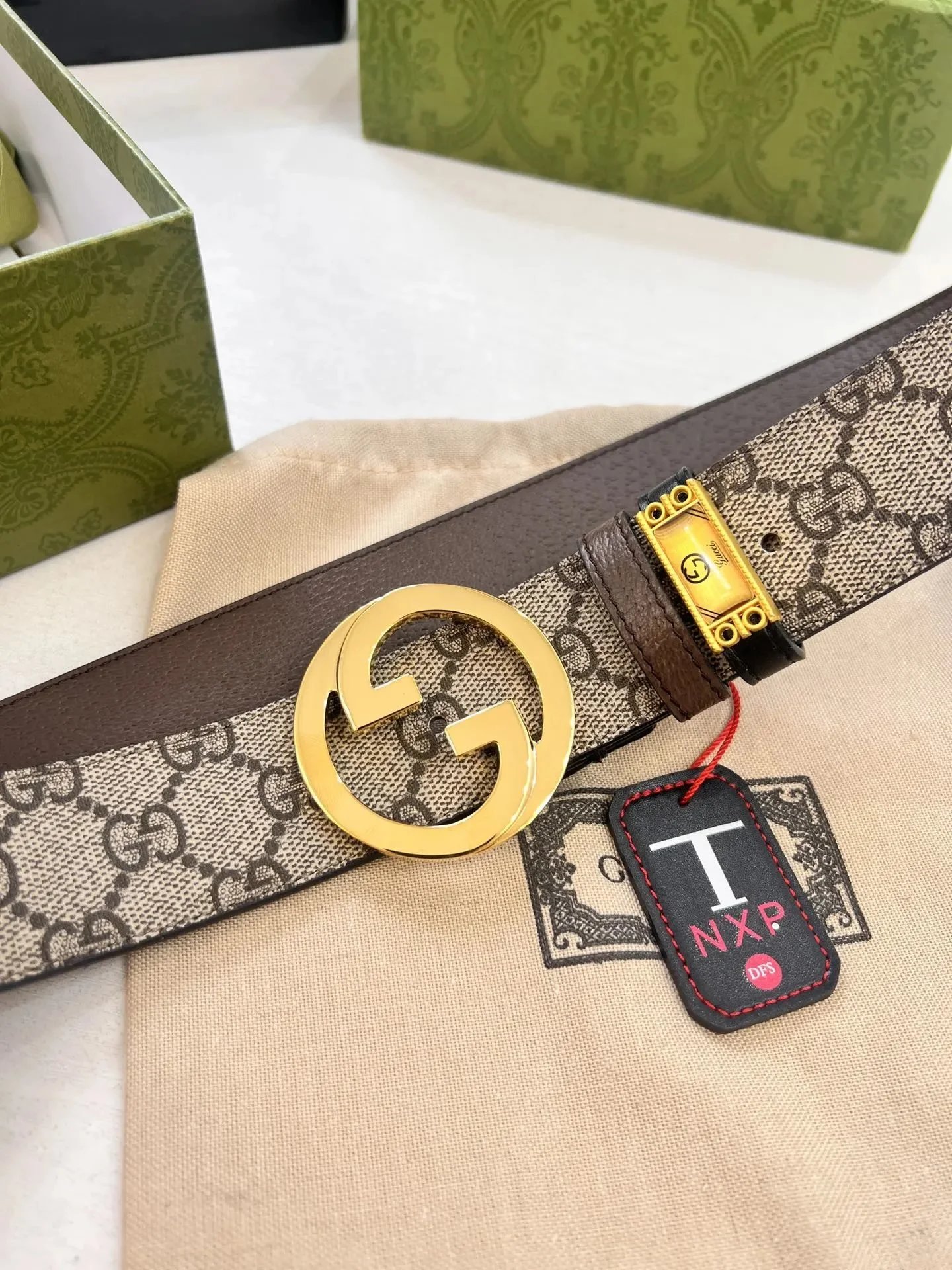 Gucci Marmont Beige Brown GG Canvas Belt